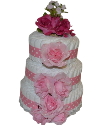 Flower theme Diaper Cake, Flower Diaper Cake, Girl Diaper Cake, Pink Diaper Cake, Flower baby shower Centerpiece, New mom Gift - image2